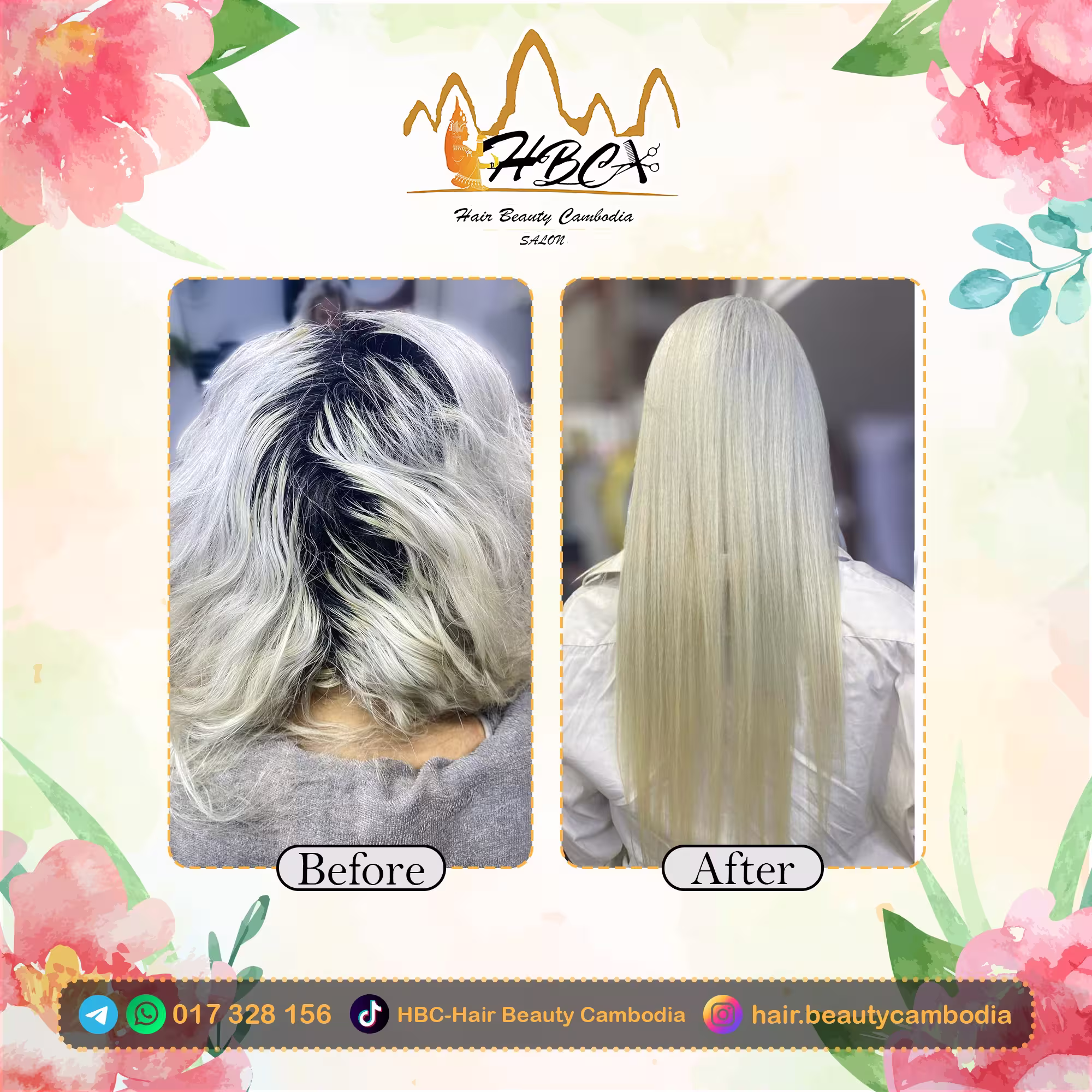 Premium blonde balayage and highlights for a natural Western look in Phnom Penh.
